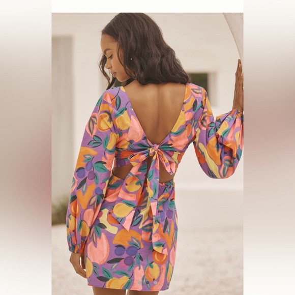 Farm Rio puff sleeve tie back Poplin mini dress 👗 - Picture 2 of 5